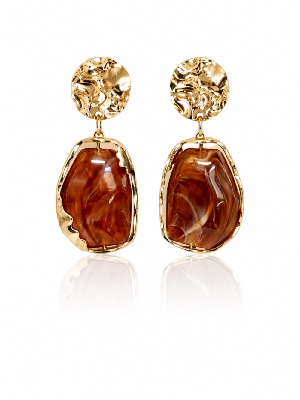 Gold and Brown Resin Drop Earrings - Women Jewelry